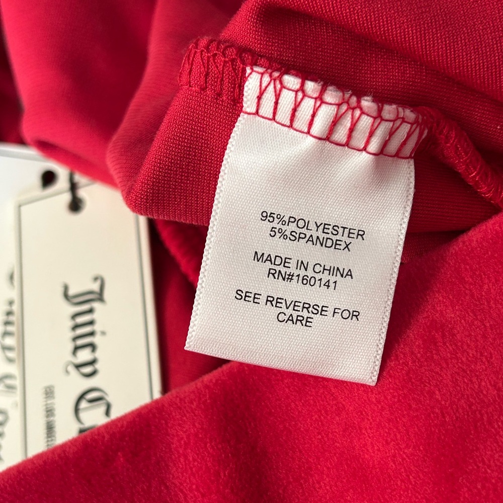 NWT Juicy Couture Red Velour Track Pants Rhinestone Logo Size L - Picture 6 of 10